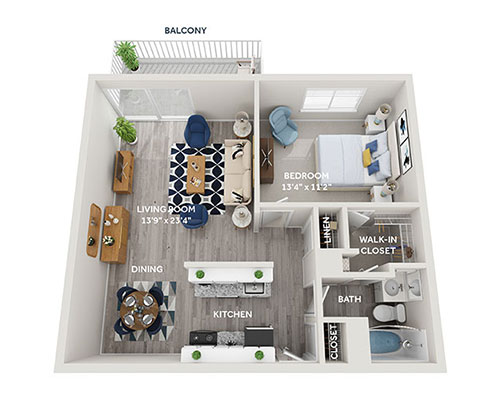 Albion Oak Park One Bedroom Floor Plan